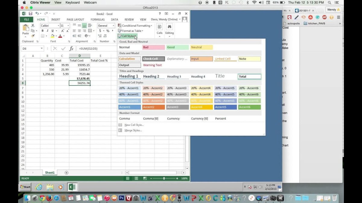 Apply the calculation style to 2025 the selected cells in excel