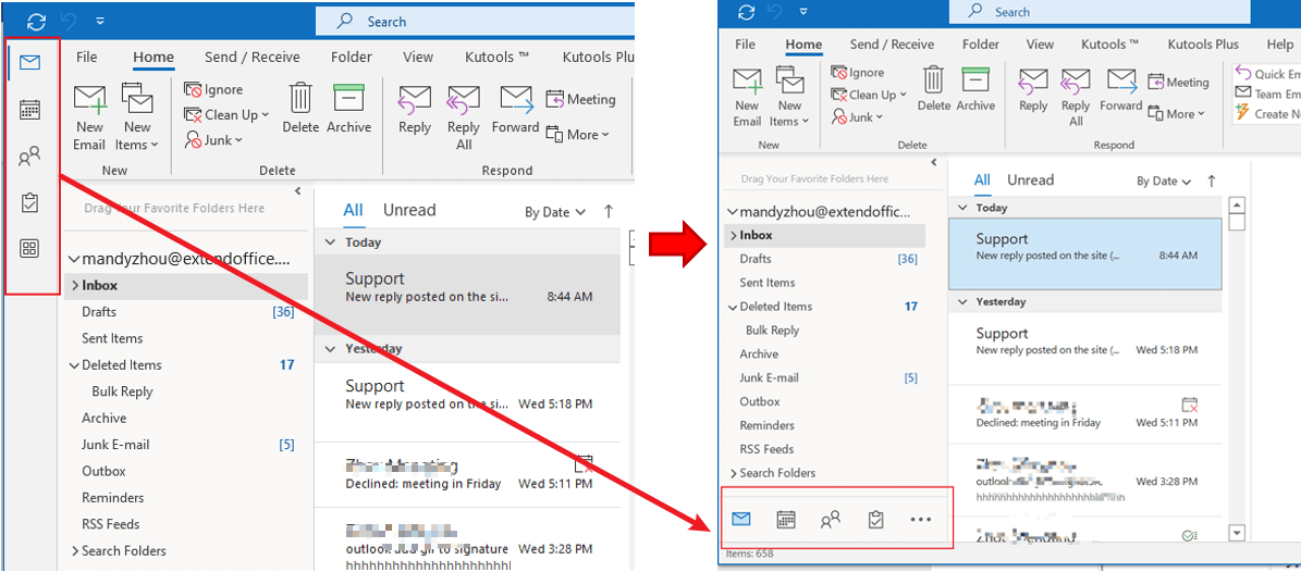 How to Move Outlook Icons to Bottom of Screen?