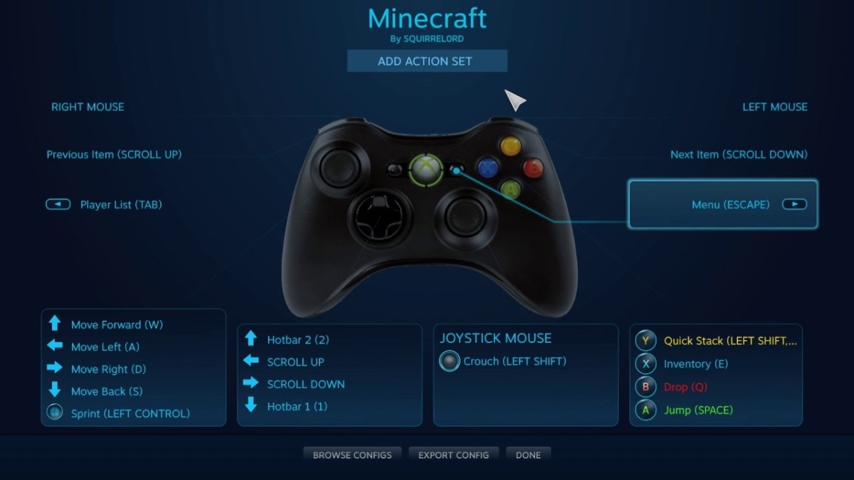 xbox 360 controls minecraft