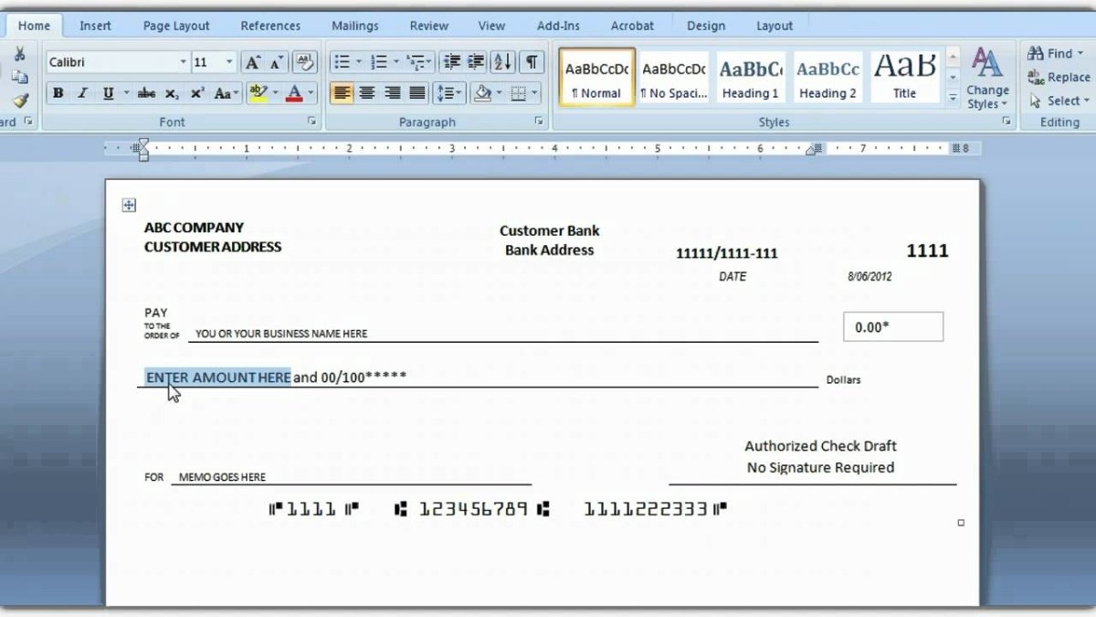 How to Print Business Checks With Microsoft Word? - keysdirect.us