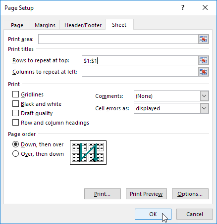 How to Set a Row as Print Titles in Excel