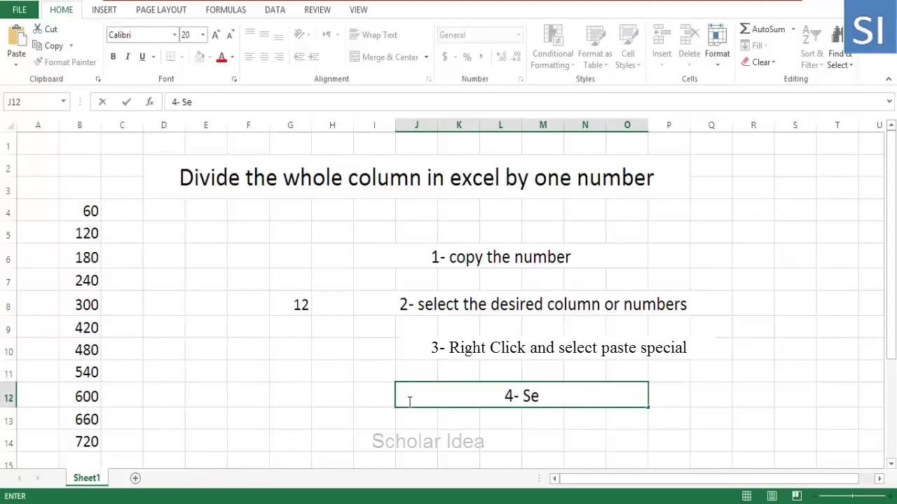 How to Divide a Column by a Number in Excel?